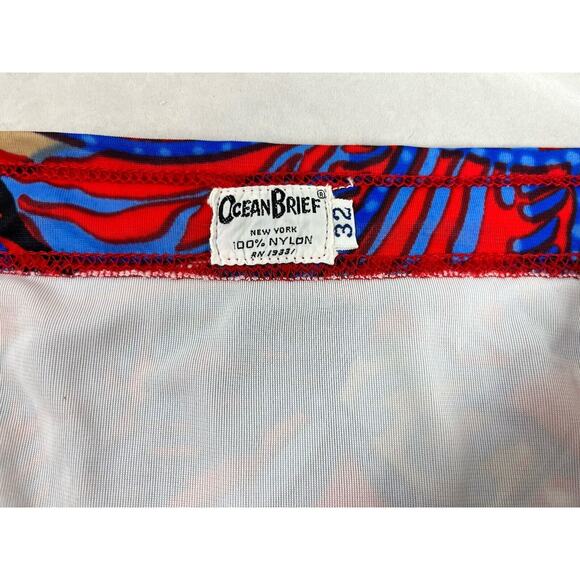 OCEAN BRIEF NY Mens Floral Nylon Swim Brief Swimsuit Tag Sz 32 Rare Vintage 70s - Picture 3 of 6